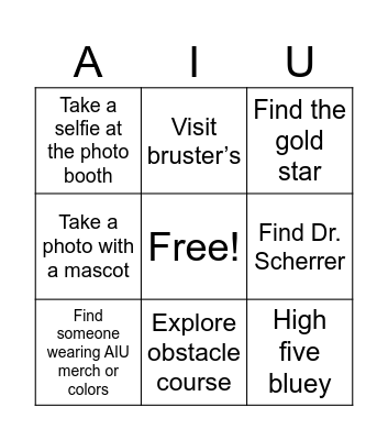 AIU Back to School Bingo Card