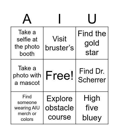 AIU Back to School Bingo Card