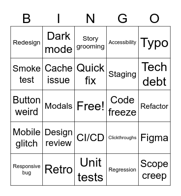 Software Tech Bingo Card