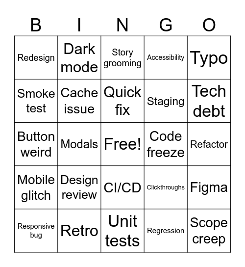 Software Tech Bingo Card