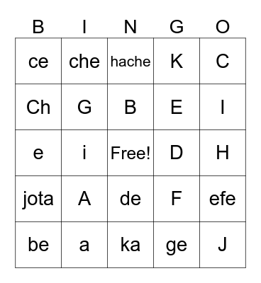 Alphabet A-K Bingo Card
