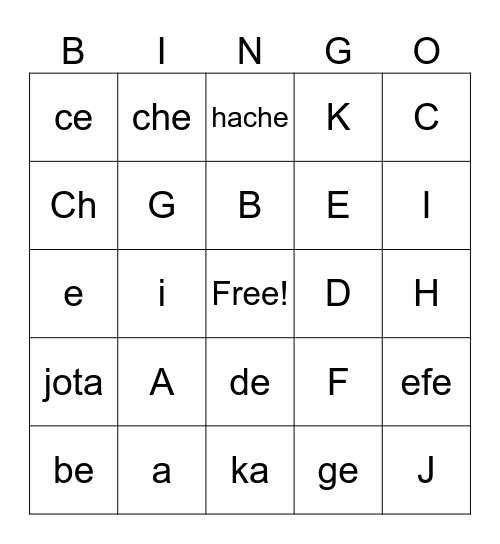 Alphabet A-K Bingo Card