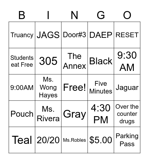 Moises E. Molina Expectations Bingo Card