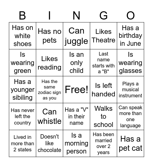 Untitled Bingo Card