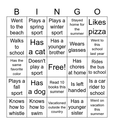 Classmate Bingo Card