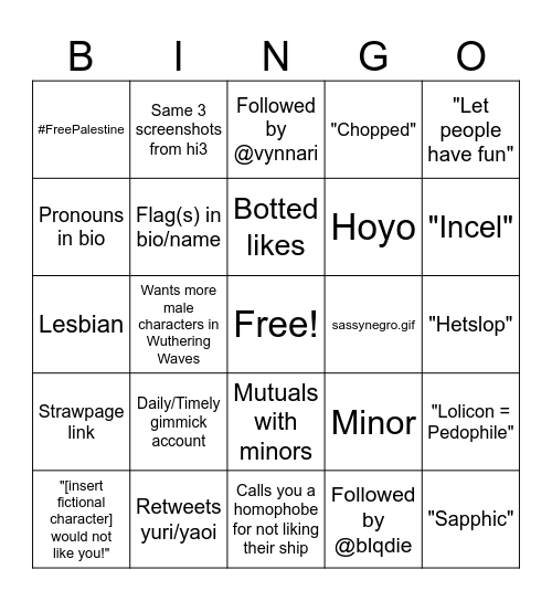 hsrtwt bingo Card