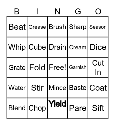 Cooking Terms Bingo Card