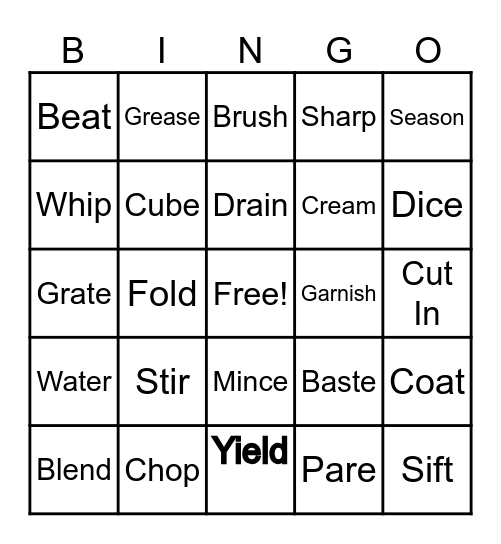 Cooking Terms Bingo Card