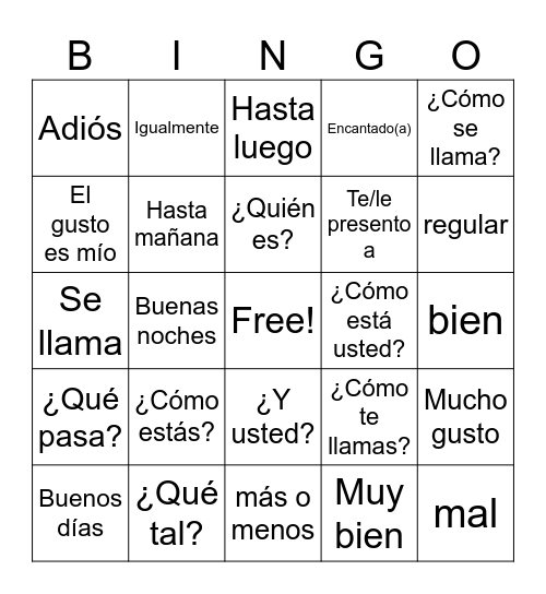 Saludos y Despedidas Bingo Card