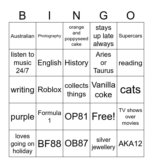 Untitled Bingo Card