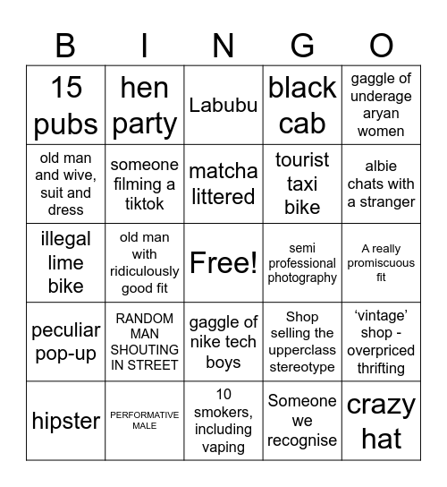 Central London Bingo Card