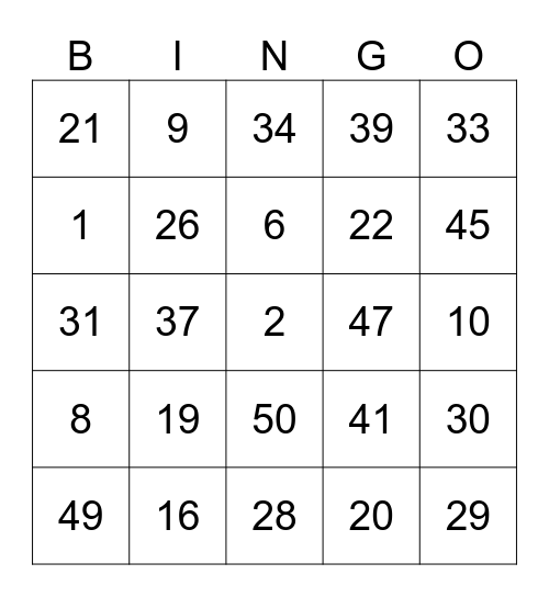 Unique Bingo Card