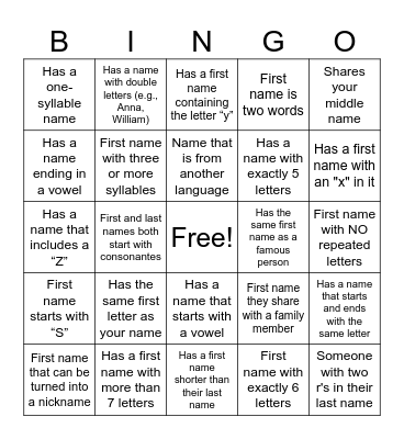 Name BINGO Card