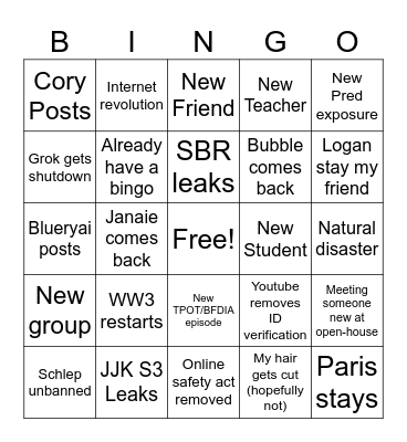 August/September bingo Card