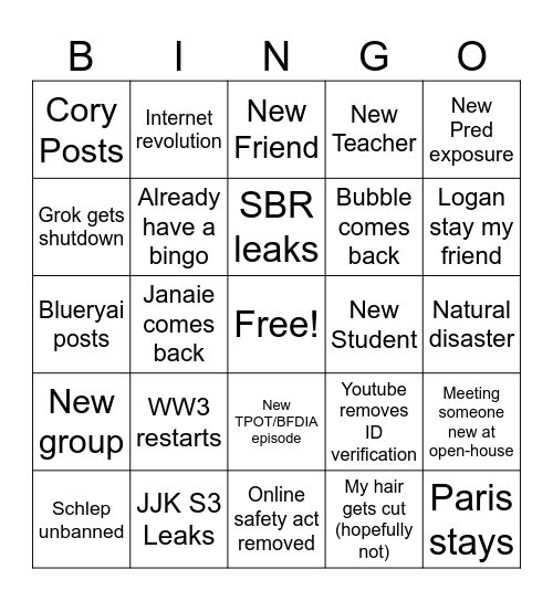 August/September bingo Card