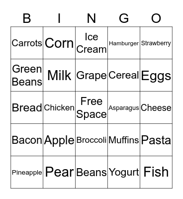 Nutrition Bingo Card