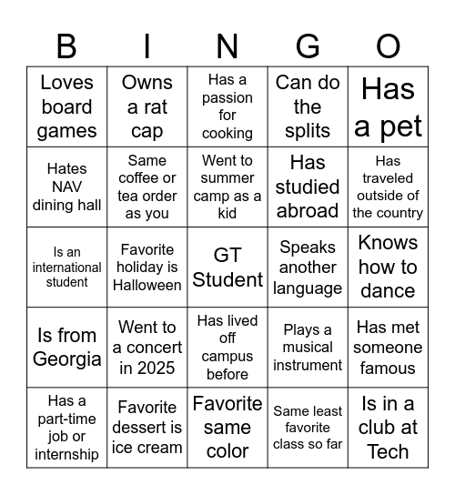 NAN4 Get To Know You Bingo Card