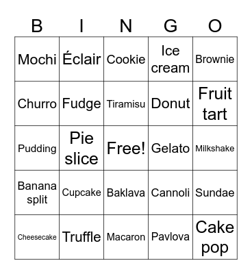Desserts Bingo Card