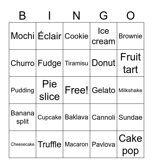 Desserts Bingo Card