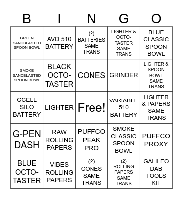 ACCESSORIES Bingo Card