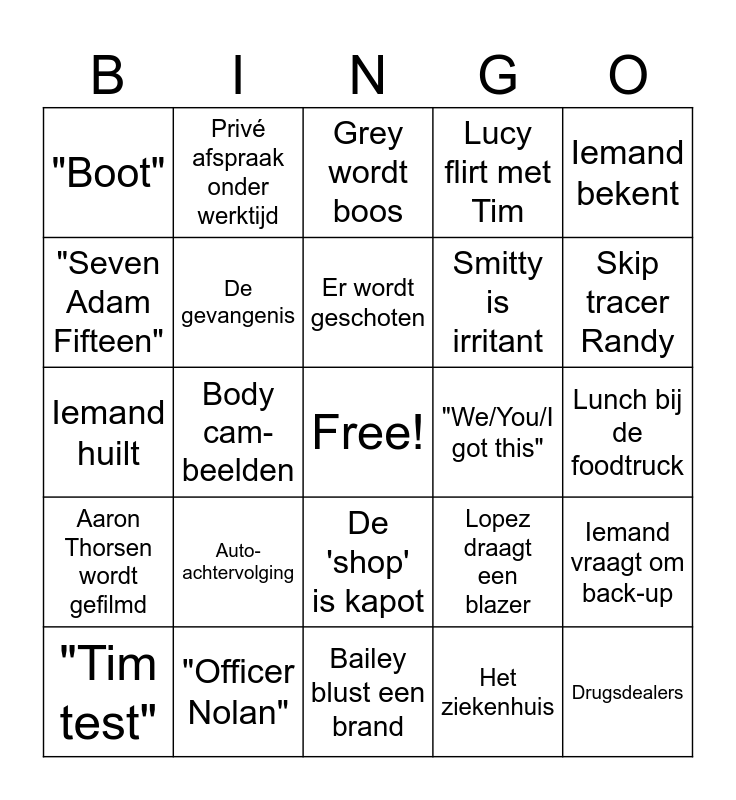 The Rookie Bingo Card
