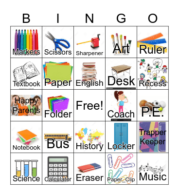 Back to School Bingo Card