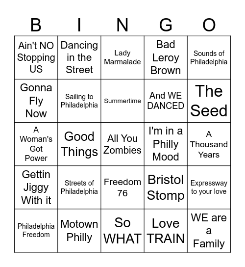 Philadelphia Bingo Card