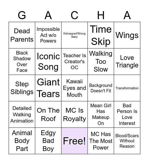 Gacha Life Bingo Card