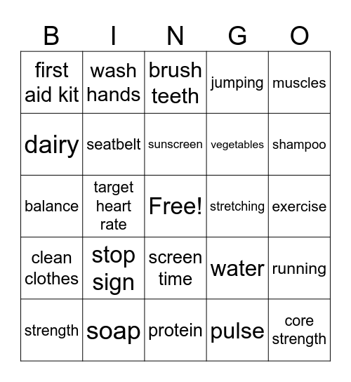 Health Bingo Card