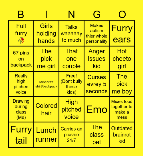 Cringe students Bingo Card