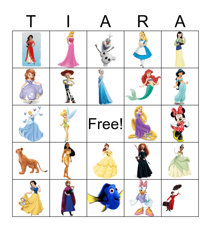 Disney Princess Tiara Bingo Card
