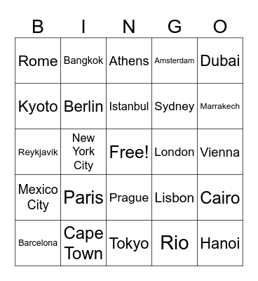 Travel Destinations Bingo Card