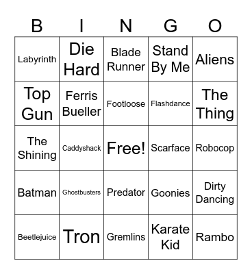 Movies from the 1980s Bingo Card