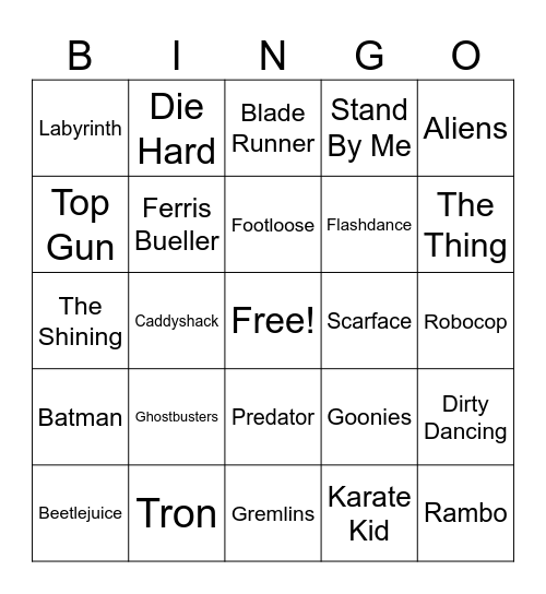 Movies from the 1980s Bingo Card