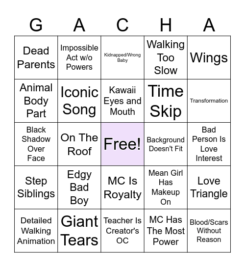 Gacha Life Bingo Card