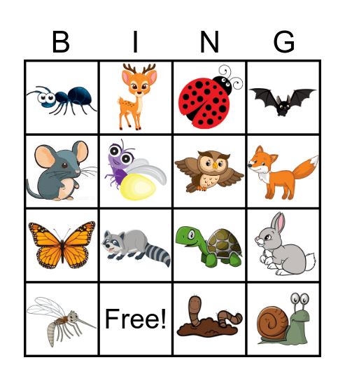 Forest Animals Bingo Card