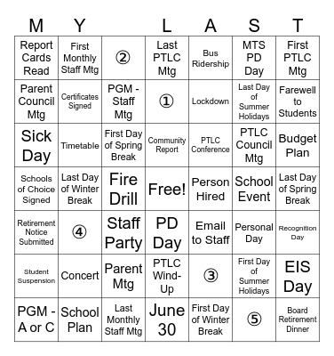 2026 School Admin Retirement Bingo Card