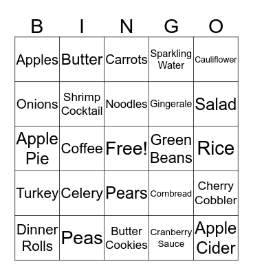 Thanksgiving Foods Bingo Card