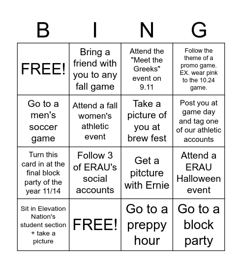 Eagle Flight Checklist Bingo Card