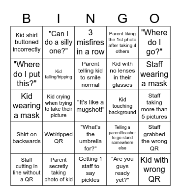 Photographer Bingo Card