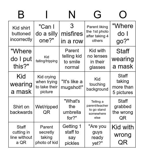 Photographer Bingo Card