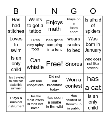 Human Bingo - Find Someone Who... Bingo Card