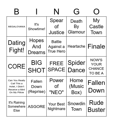 Undertale Songs Bingo Card