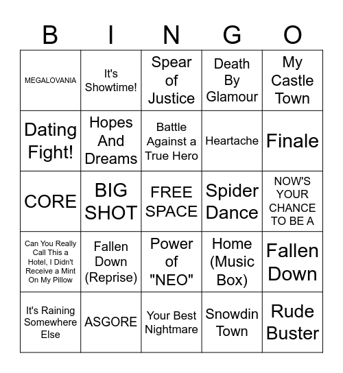 Undertale Songs Bingo Card