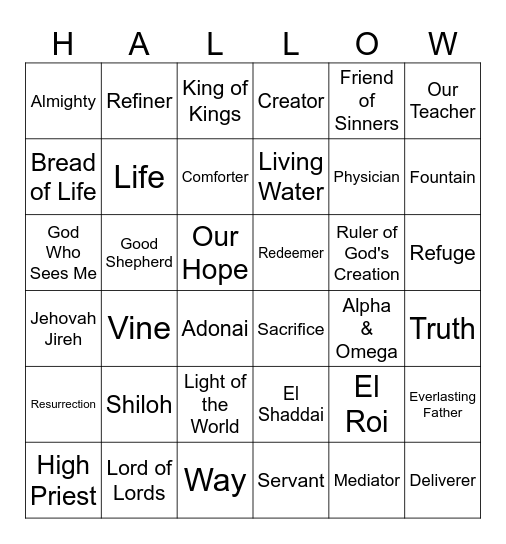 Names of God Bingo Card