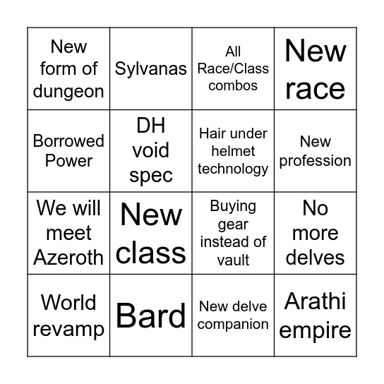 midnight Bingo Card