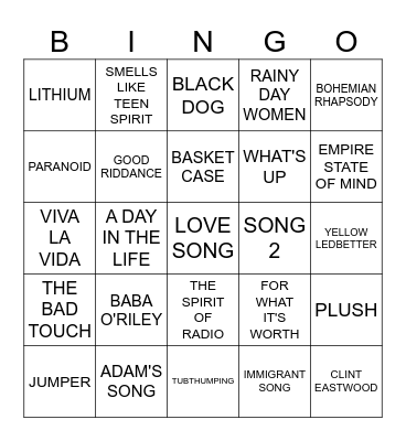 TITLE NOT IN LYRICS Bingo Card