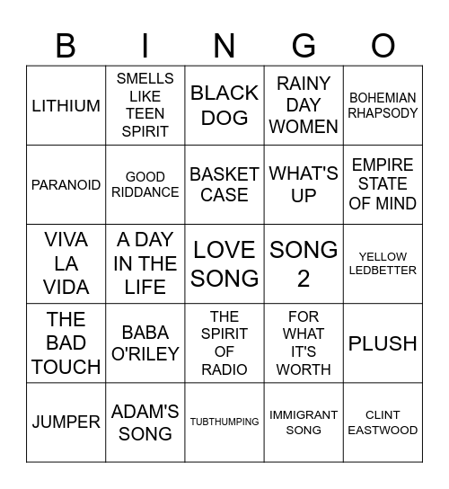 TITLE NOT IN LYRICS Bingo Card