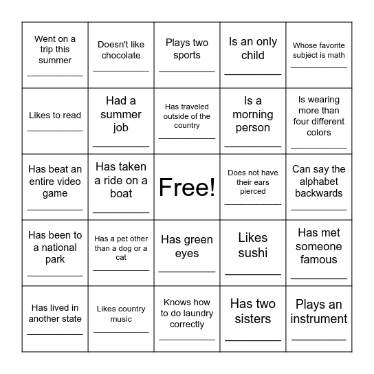 Find Someone Who..... Bingo Card