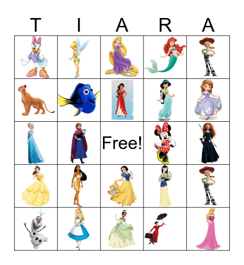 Disney Princess Tiara Bingo Card